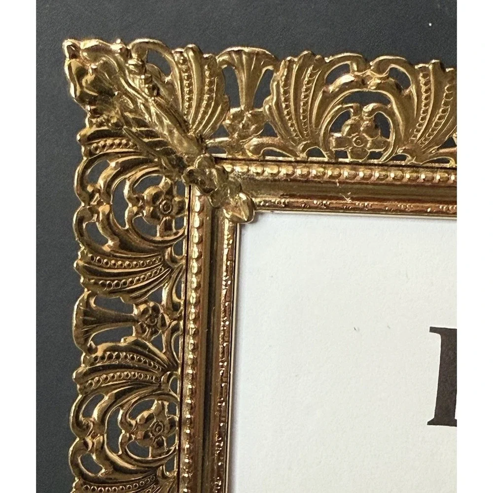 Vintage Brass Picture Frame 3.5 x 4.5 Filigree Ornate Gold Tone Hollywood EUC